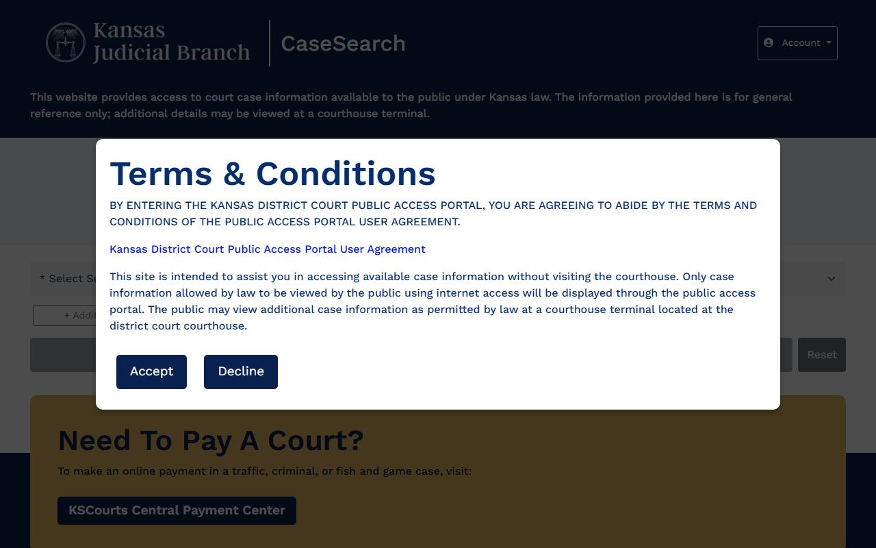 Kansas CaseSearch portal for Osborne County court records after a jail arrest